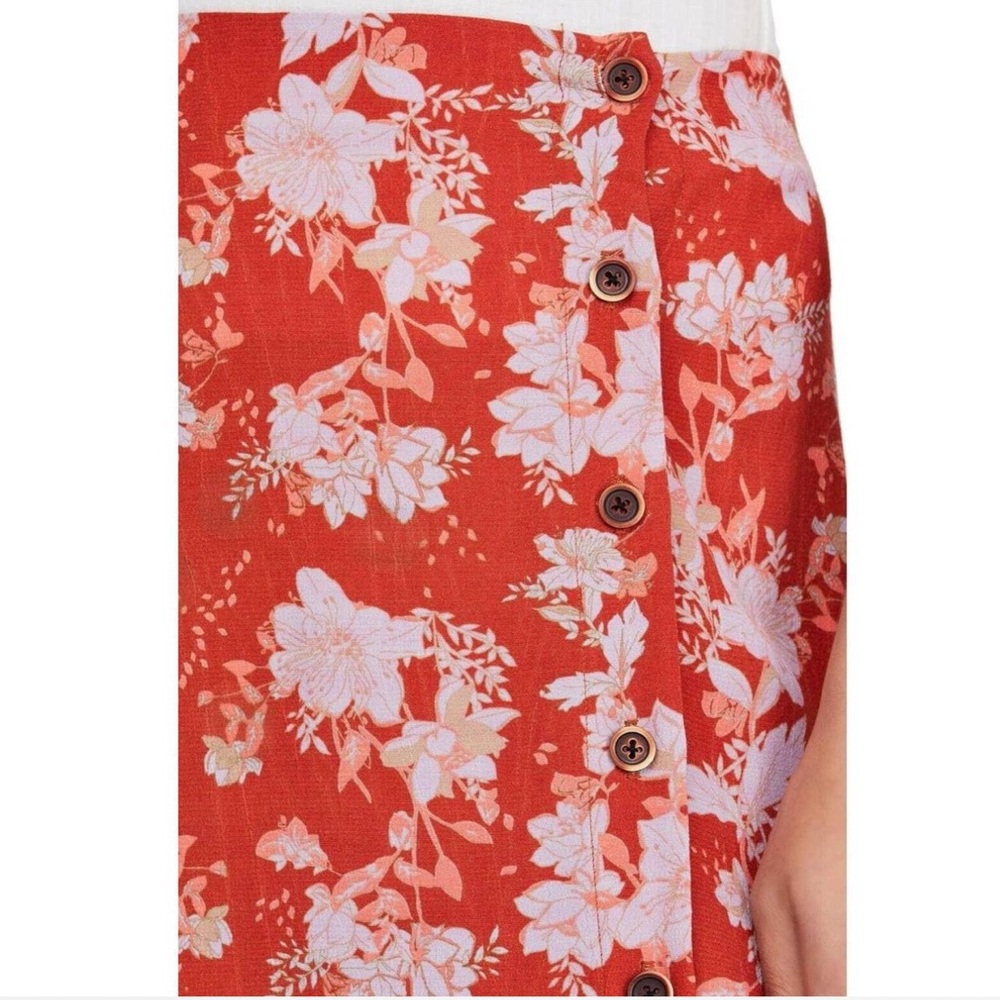 Free People Floral Split Midi Skirt Red – Size 0 - Picture 4 of 11